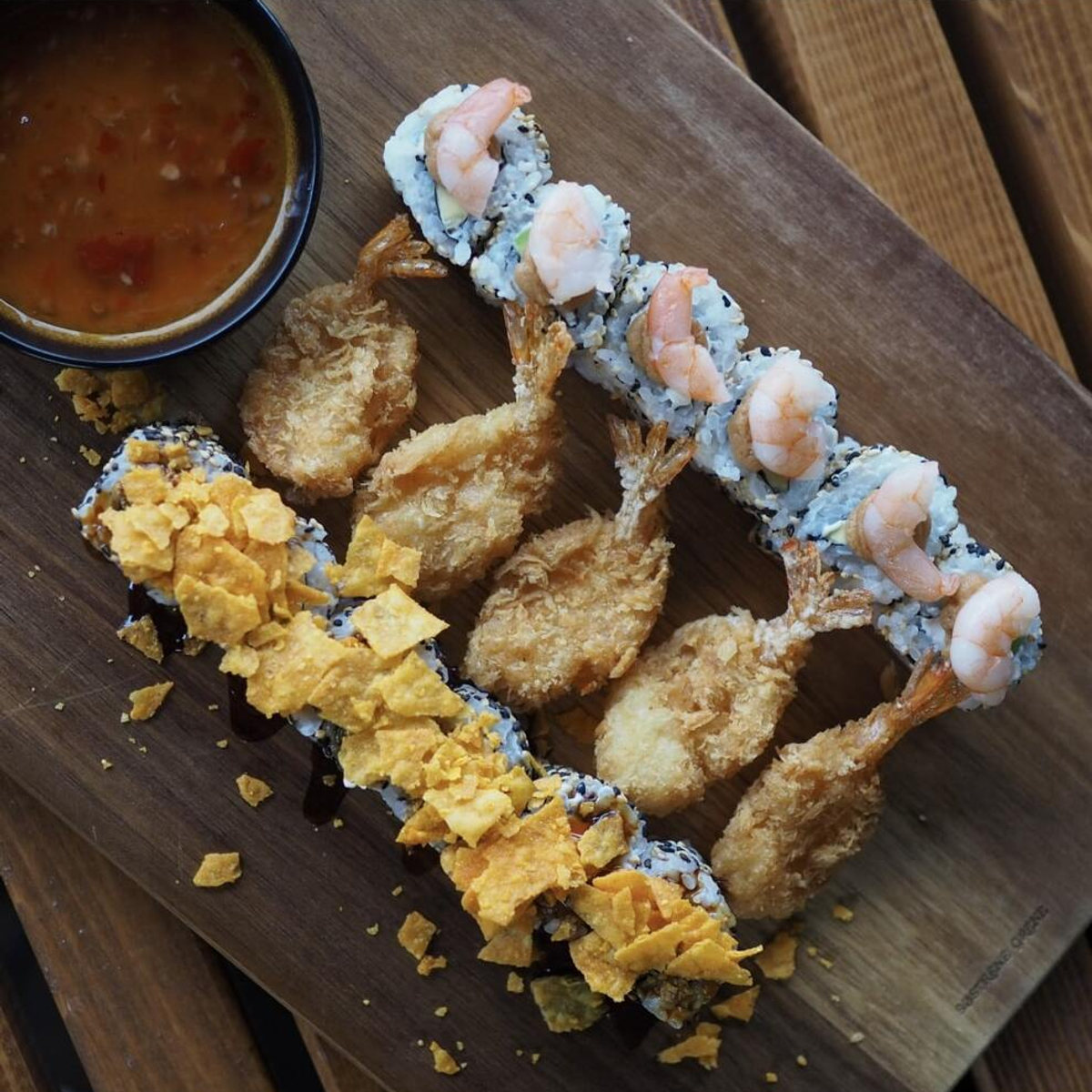 Menü Frita mit Garnelen Roll, Butterfly Tempura Garnelen und Tortilla Roll